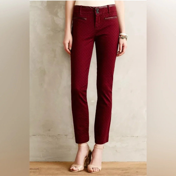 Cartonnier Women’s Textured Charlie Trousers SZ 2P Wine Red Anthropologie Vegan - Picture 1 of 8